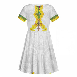 Enkutatash Ethiopia New Year Kid Short Sleeve Dress Tilet Pattern With Adey Abeba Flowers