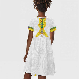 Enkutatash Ethiopia New Year Kid Short Sleeve Dress Tilet Pattern With Adey Abeba Flowers