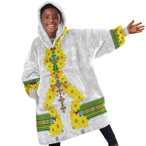 Enkutatash Ethiopia New Year KId Wearable Blanket Hoodie Tilet Pattern With Adey Abeba Flowers