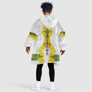 Enkutatash Ethiopia New Year KId Wearable Blanket Hoodie Tilet Pattern With Adey Abeba Flowers