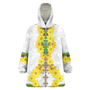 Enkutatash Ethiopia New Year KId Wearable Blanket Hoodie Tilet Pattern With Adey Abeba Flowers