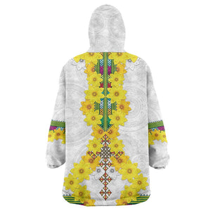 Enkutatash Ethiopia New Year KId Wearable Blanket Hoodie Tilet Pattern With Adey Abeba Flowers