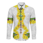 Enkutatash Ethiopia New Year Long Sleeve Button Shirt Tilet Pattern With Adey Abeba Flowers
