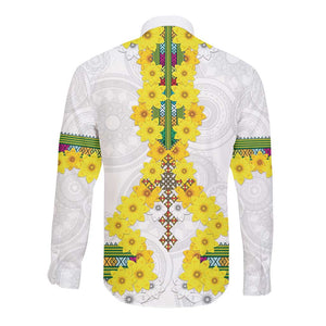 Enkutatash Ethiopia New Year Long Sleeve Button Shirt Tilet Pattern With Adey Abeba Flowers