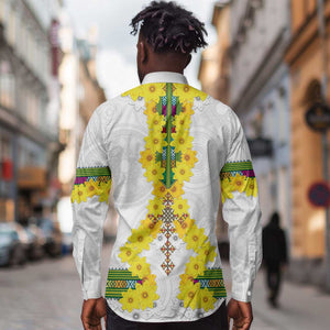 Enkutatash Ethiopia New Year Long Sleeve Button Shirt Tilet Pattern With Adey Abeba Flowers