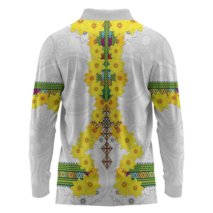 Enkutatash Ethiopia New Year Long Sleeve Polo Shirt Tilet Pattern With Adey Abeba Flowers