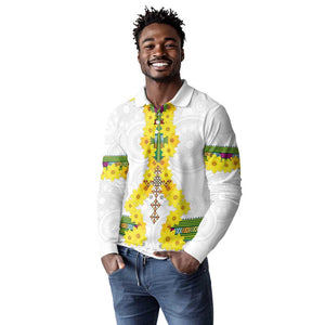 Enkutatash Ethiopia New Year Long Sleeve Polo Shirt Tilet Pattern With Adey Abeba Flowers