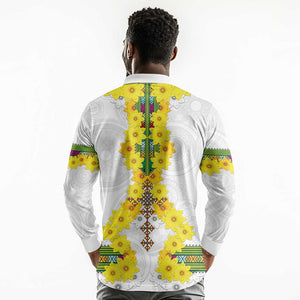 Enkutatash Ethiopia New Year Long Sleeve Polo Shirt Tilet Pattern With Adey Abeba Flowers