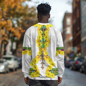 Enkutatash Ethiopia New Year Long Sleeve Shirt Tilet Pattern With Adey Abeba Flowers LT05