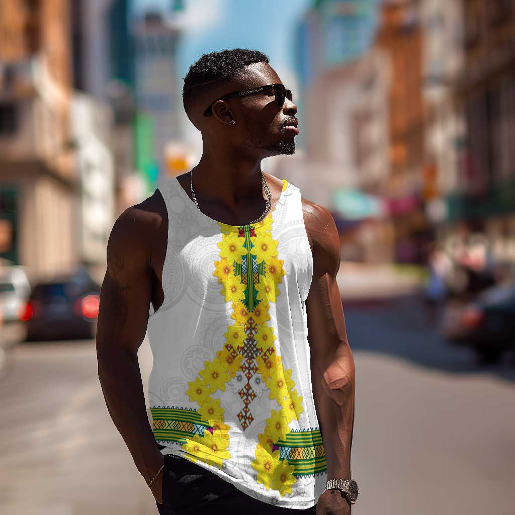 Enkutatash Ethiopia New Year Men Tank Top Tilet Pattern With Adey Abeba Flowers