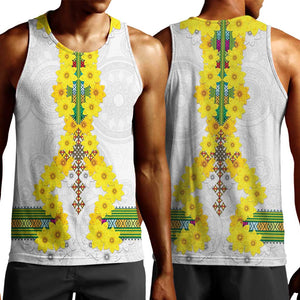 Enkutatash Ethiopia New Year Men Tank Top Tilet Pattern With Adey Abeba Flowers