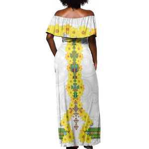 Enkutatash Ethiopia New Year Off Shoulder Maxi Dress Tilet Pattern With Adey Abeba Flowers