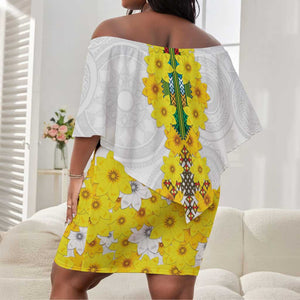 Enkutatash Ethiopia New Year Off Shoulder Short Dress Tilet Pattern With Adey Abeba Flowers LT05