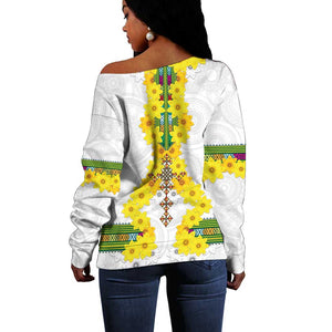 Enkutatash Ethiopia New Year Off Shoulder Sweater Tilet Pattern With Adey Abeba Flowers