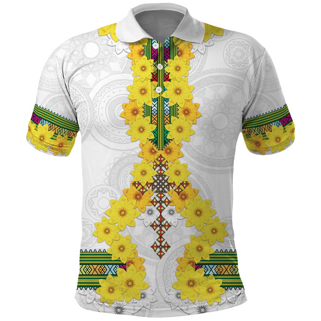 Enkutatash Ethiopia New Year Polo Shirt Tilet Pattern With Adey Abeba Flowers