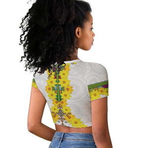 Enkutatash Ethiopia New Year Raglan Cropped T shirt Tilet Pattern With Adey Abeba Flowers