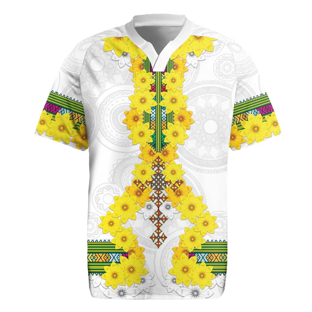 Enkutatash Ethiopia New Year Rugby Jersey Tilet Pattern With Adey Abeba Flowers