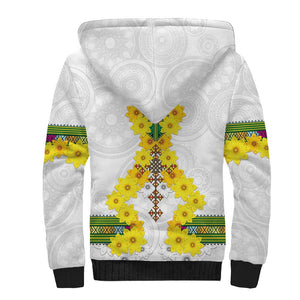 Enkutatash Ethiopia New Year Sherpa Hoodie Tilet Pattern With Adey Abeba Flowers