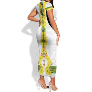 Enkutatash Ethiopia New Year Short Sleeve Bodycon Dress Tilet Pattern With Adey Abeba Flowers LT05