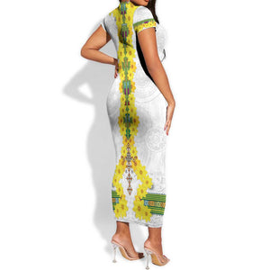 Enkutatash Ethiopia New Year Short Sleeve Bodycon Dress Tilet Pattern With Adey Abeba Flowers