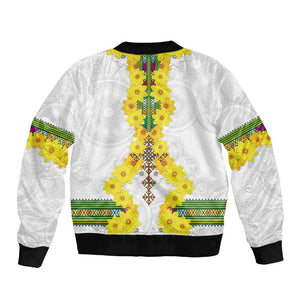 Enkutatash Ethiopia New Year Sleeve Zip Bomber Jacket Tilet Pattern With Adey Abeba Flowers