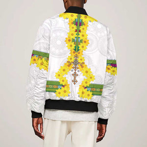 Enkutatash Ethiopia New Year Sleeve Zip Bomber Jacket Tilet Pattern With Adey Abeba Flowers