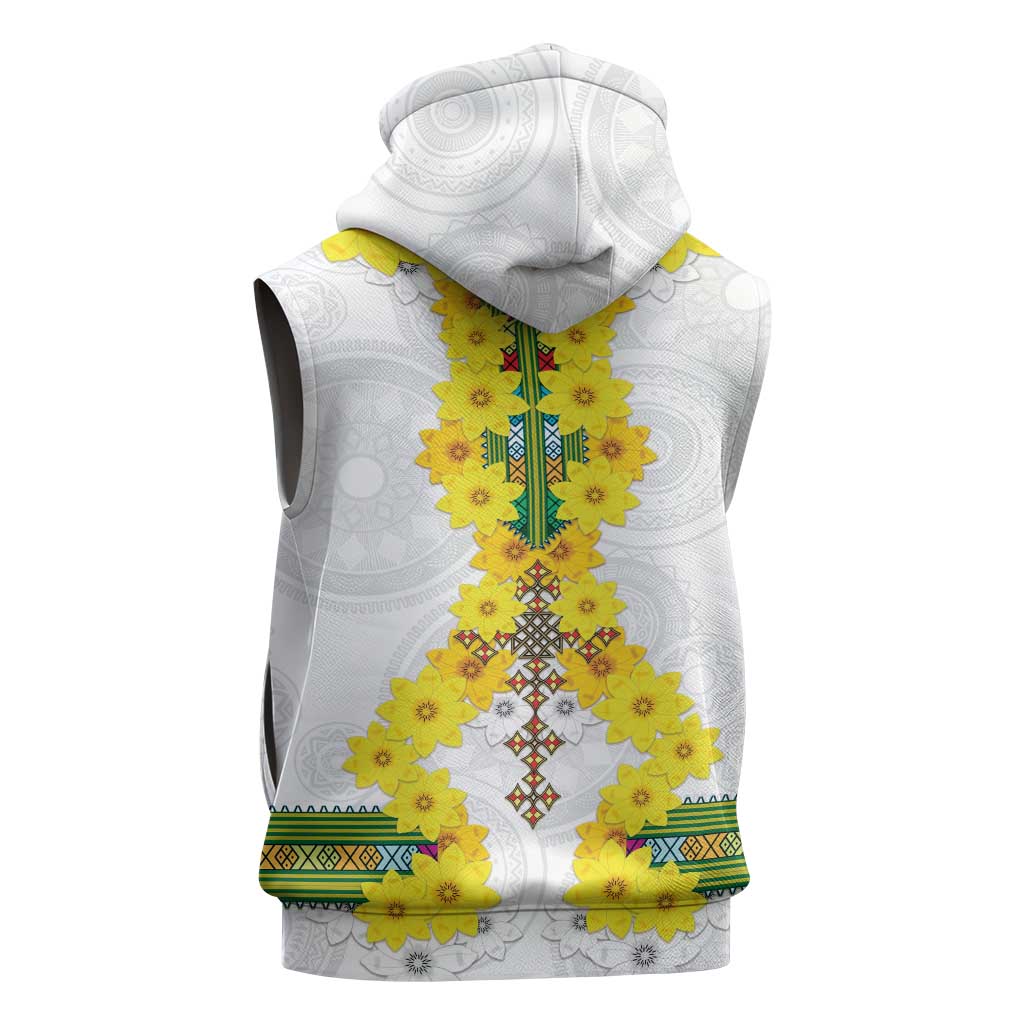 Enkutatash Ethiopia New Year Sleeveless Hoodie Tilet Pattern With Adey Abeba Flowers - African Pride