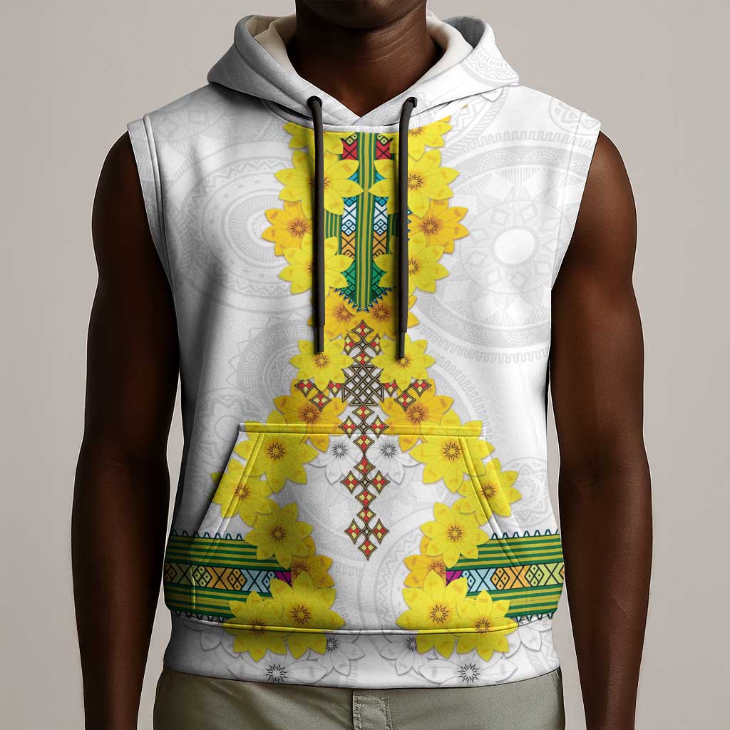 Enkutatash Ethiopia New Year Sleeveless Hoodie Tilet Pattern With Adey Abeba Flowers - African Pride