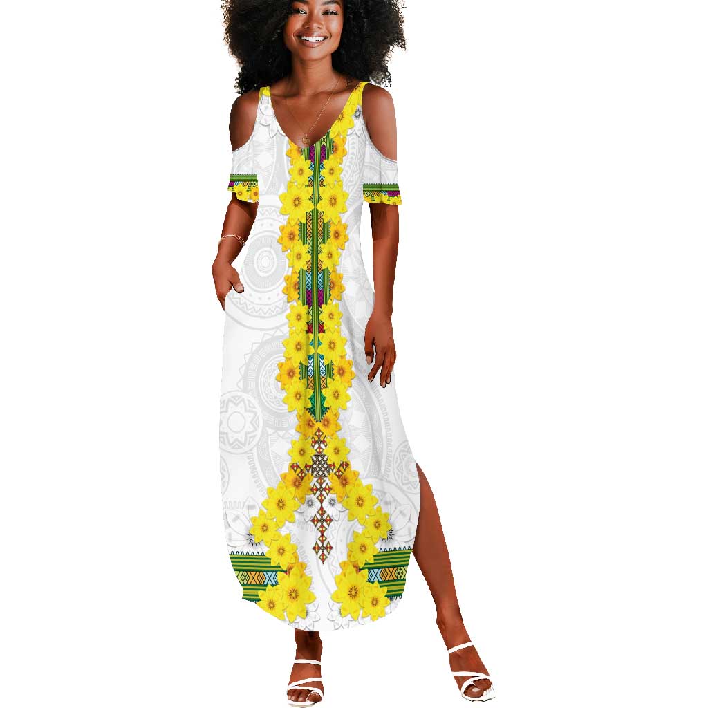 Enkutatash Ethiopia New Year Summer Maxi Dress Tilet Pattern With Adey Abeba Flowers