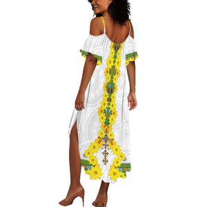 Enkutatash Ethiopia New Year Summer Maxi Dress Tilet Pattern With Adey Abeba Flowers