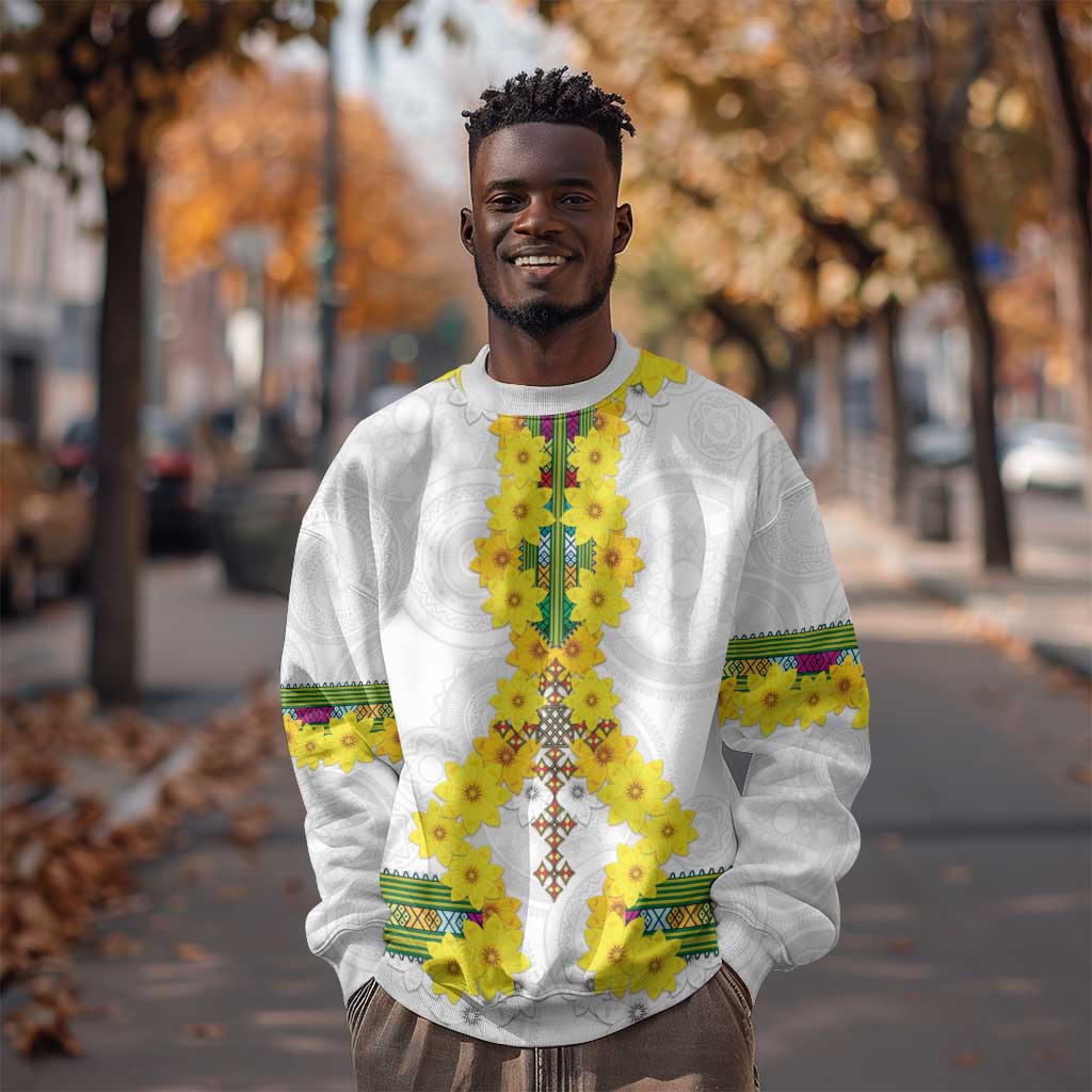 Enkutatash Ethiopia New Year Sweatshirt Tilet Pattern With Adey Abeba Flowers