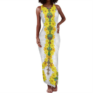 Enkutatash Ethiopia New Year Tank Maxi Dress Tilet Pattern With Adey Abeba Flowers