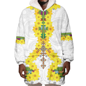 Enkutatash Ethiopia New Year Wearable Blanket Hoodie Tilet Pattern With Adey Abeba Flowers