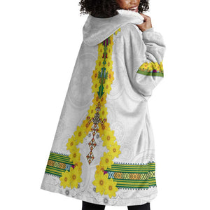 Enkutatash Ethiopia New Year Wearable Blanket Hoodie Tilet Pattern With Adey Abeba Flowers