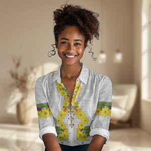 Enkutatash Ethiopia New Year Women Casual Shirt Tilet Pattern With Adey Abeba Flowers