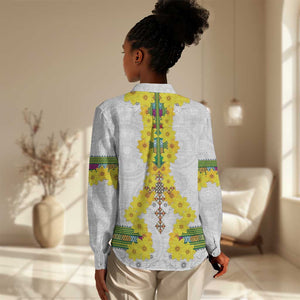 Enkutatash Ethiopia New Year Women Casual Shirt Tilet Pattern With Adey Abeba Flowers