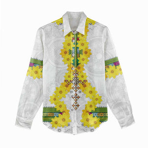 Enkutatash Ethiopia New Year Women Casual Shirt Tilet Pattern With Adey Abeba Flowers