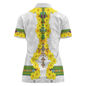 Enkutatash Ethiopia New Year Women Polo Shirt Tilet Pattern With Adey Abeba Flowers