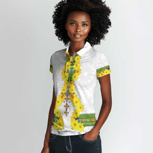 Enkutatash Ethiopia New Year Women Polo Shirt Tilet Pattern With Adey Abeba Flowers