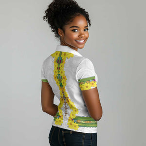 Enkutatash Ethiopia New Year Women Polo Shirt Tilet Pattern With Adey Abeba Flowers