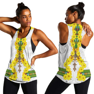 Enkutatash Ethiopia New Year Women Racerback Tank Tilet Pattern With Adey Abeba Flowers