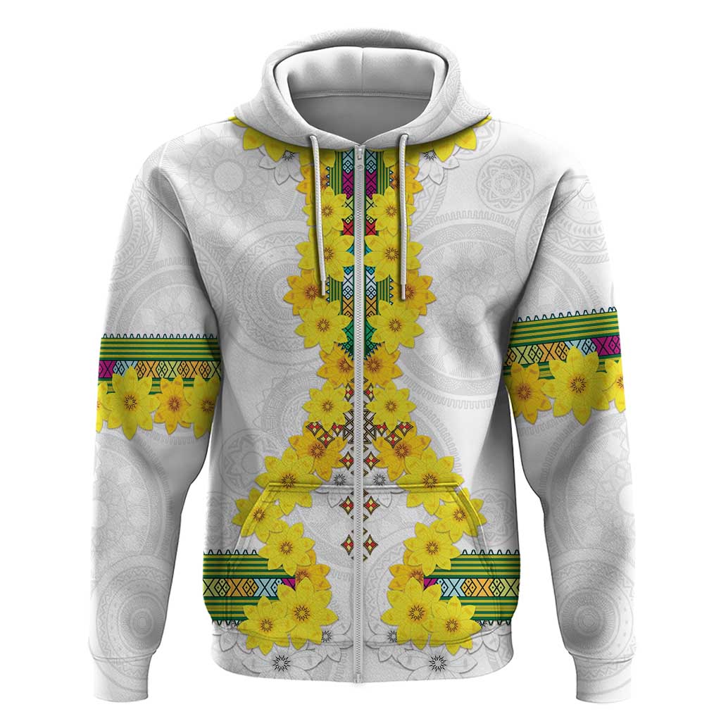 Enkutatash Ethiopia New Year Zip Hoodie Tilet Pattern With Adey Abeba Flowers