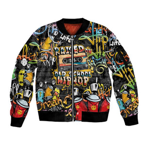 Raised On Hip Hop Sleeve Zip Bomber Jacket Graffiti Art Style - African Pride