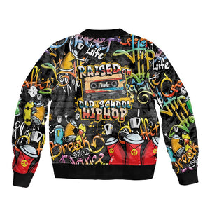 Raised On Hip Hop Sleeve Zip Bomber Jacket Graffiti Art Style - African Pride