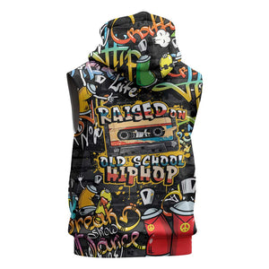 Raised On Hip Hop Sleeveless Zip Hoodie Graffiti Art Style - African Pride