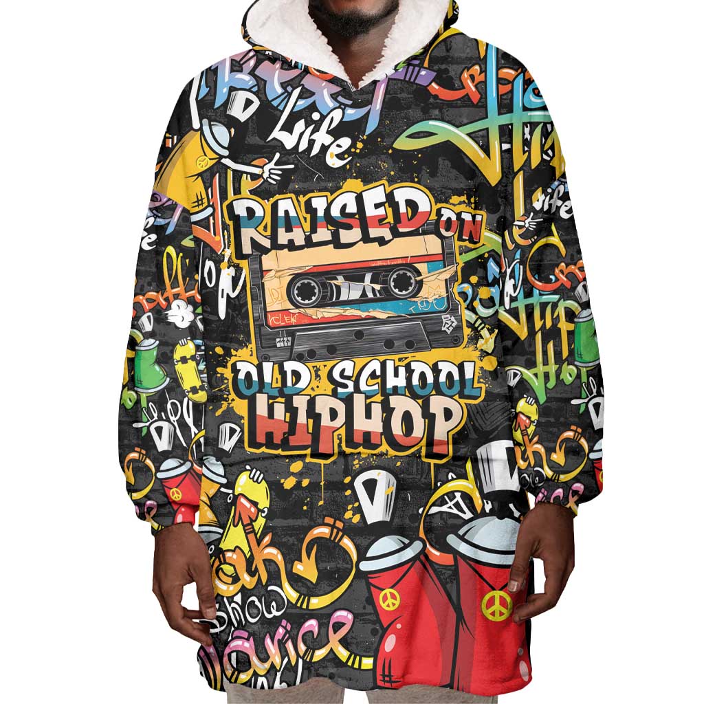 Raised On Hip Hop Wearable Blanket Hoodie Graffiti Art Style - African Pride