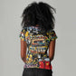 Raised On Hip Hop Women V-Neck T-Shirt Graffiti Art Style - African Pride