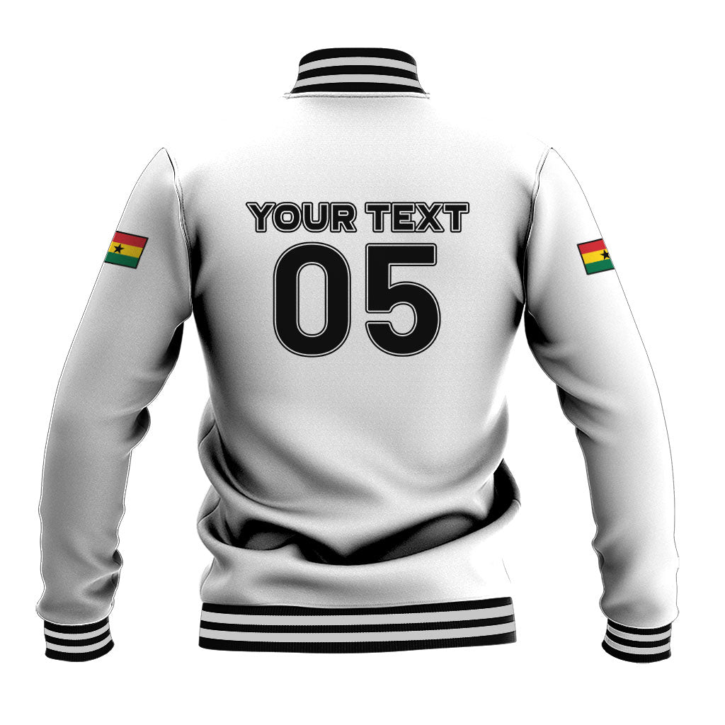 Custom Ghana Football 2026 Baseball Jacket Black Stars Never Fall White Version