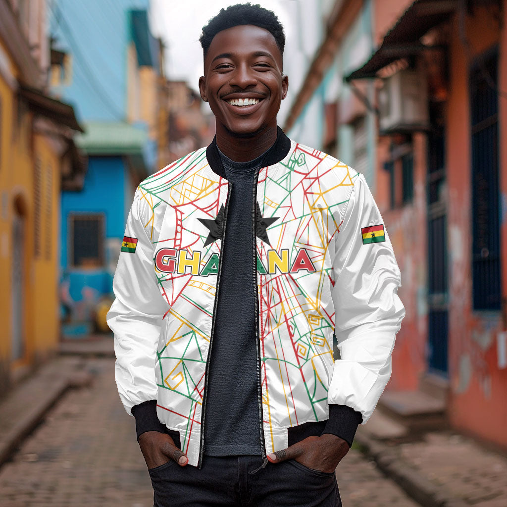 Custom Ghana Football 2026 Bomber Jacket Black Stars Never Fall White Version
