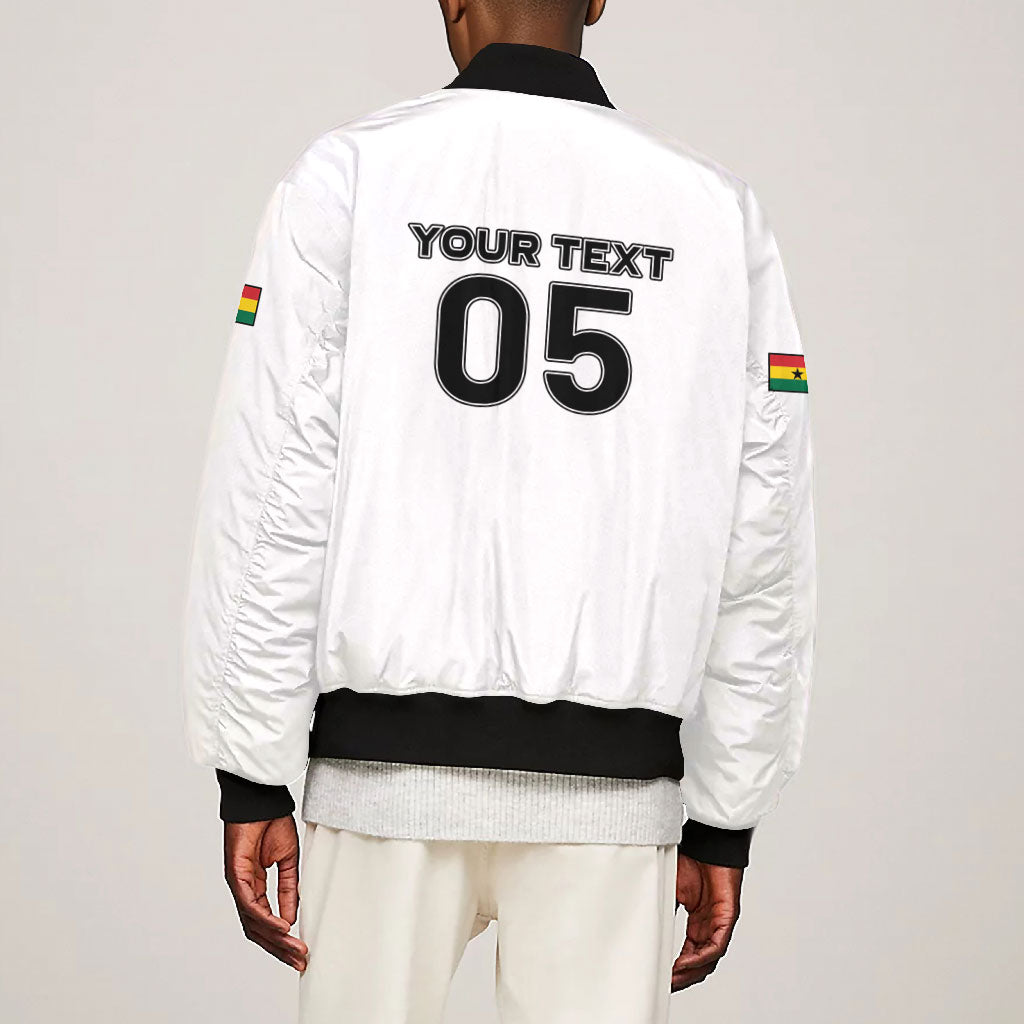 Custom Ghana Football 2026 Bomber Jacket Black Stars Never Fall White Version